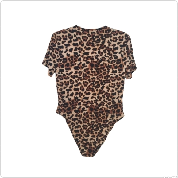 Animal Print Bodysuit Top Leopard Print Brown Black Stretch like New Size 0XL - Picture 6 of 14
